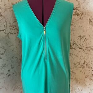 Green Sleeveless Zip-Front Top